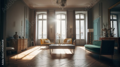 Parisian interior design room with beautiful lightning generative ai © Hixel