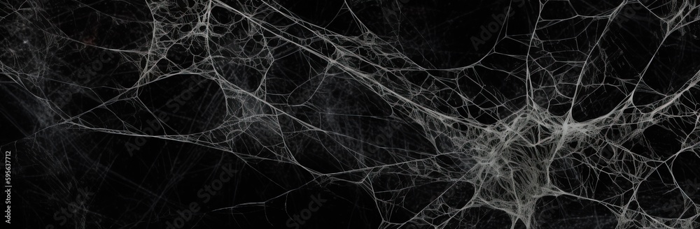 spiderweb on black background banner. Generative AI