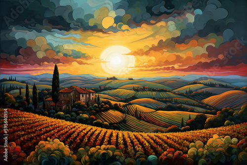 painting of a small village of the tuscany
