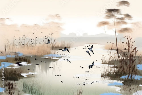 sunset over the river