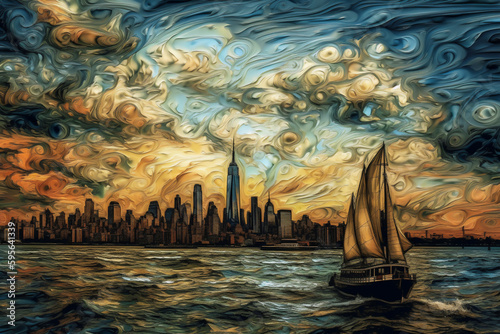 abstract watercolor painting of a city view