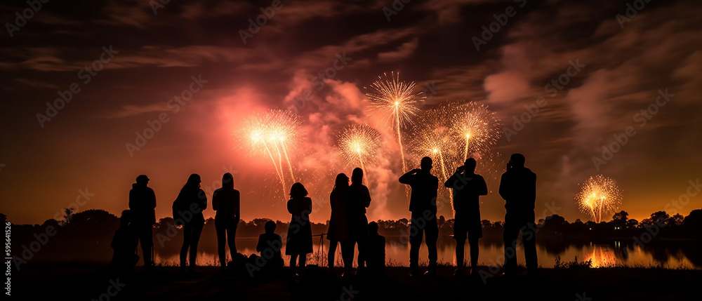 Silhouette of People looking at firework