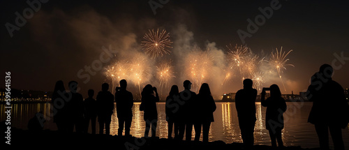 Silhouette of People looking at firework