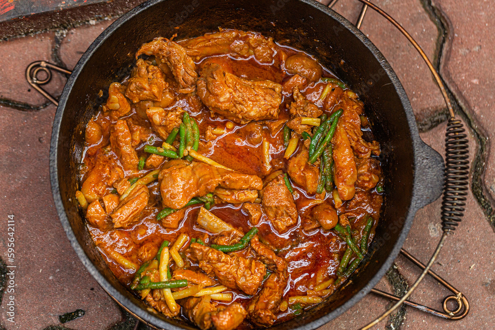 Hungarian goulash prepared on the grill. Close up Hungarian goulash prepared on the grill. Close up