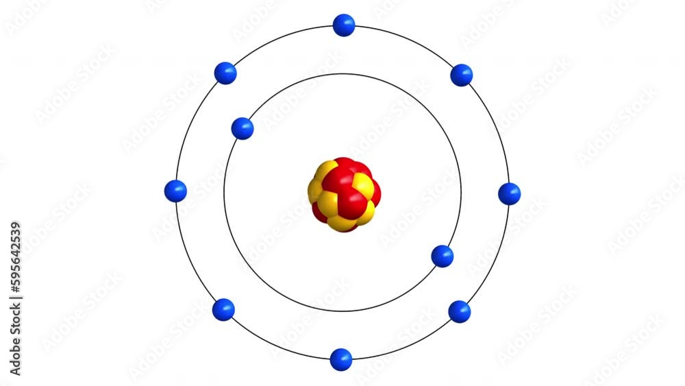 3d rendered animation with alpha channel of atom structure of neon
Protons are represented as red spheres, neutron as yellow spheres, electrons as blue spheres 3d rendered animation with alpha channel of atom structure of neon
Protons are represented as red spheres, neutron as yellow spheres, electrons as blue spheres