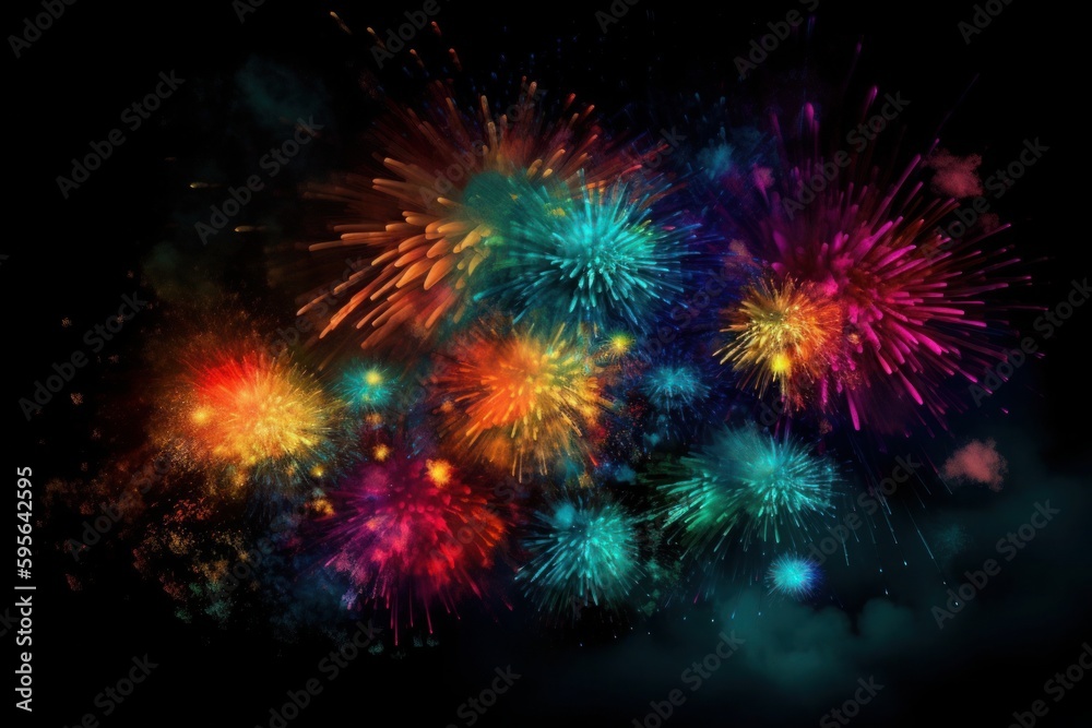 Fototapeta premium Colorful Fireworks Fiesta Sky Celebration created with Generative AI technology