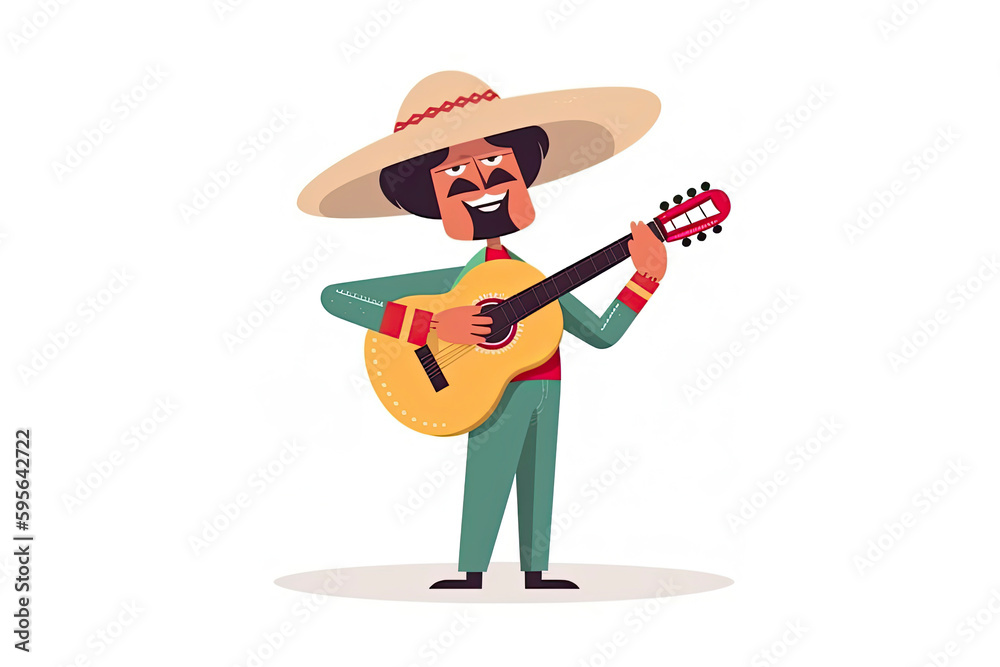 Cartoon Mexican man with guitar for Cinco De Mayo celebration