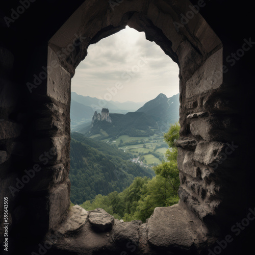 castle through a window