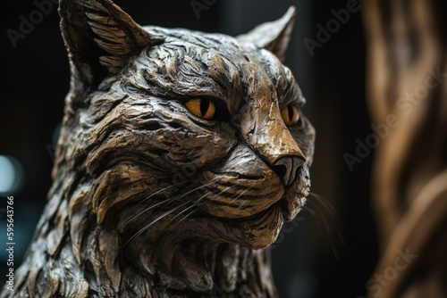 Sculpture depicting a majestic feline creature. Generative AI