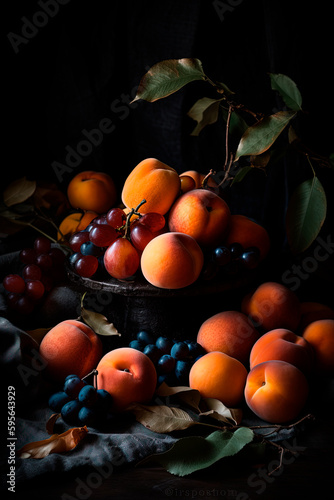 A bunch of fruit. Harvest. Apricots. Generative AI
