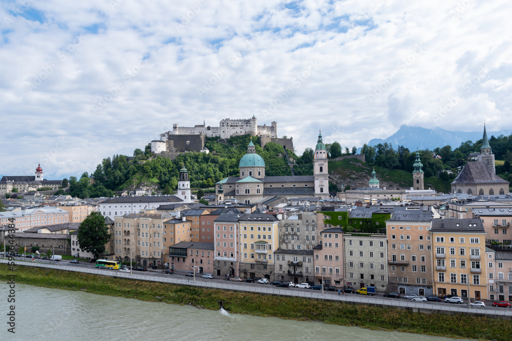 Fototapeta premium Salzburg in summer with clouds, Austria