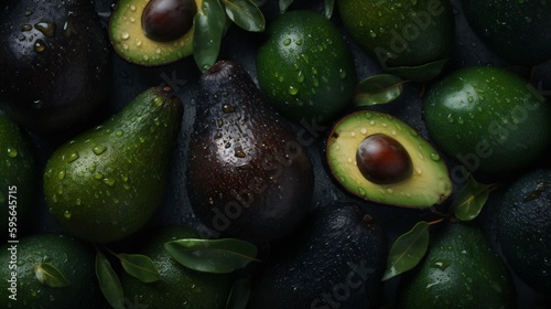 background tropical food avocado nature vegetable fresh raw dark close-up green. Generative AI.