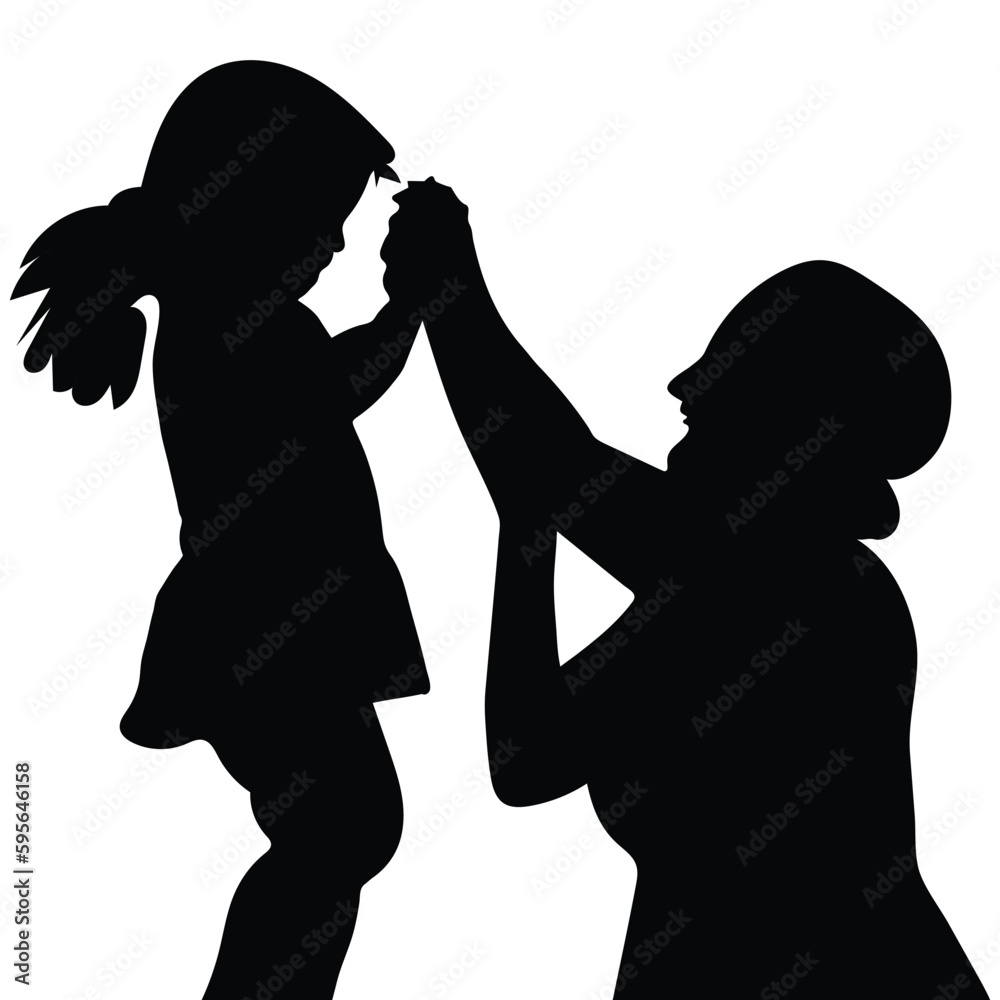Mother hugging her daughter on Mother's Day. ‍Silhouette illustration