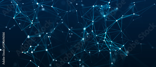 Plexus of lines and dots. Connected particles. Network geometry background. 3d rendering