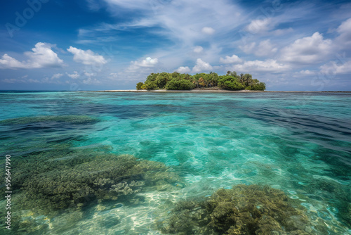 Tropical island and cristal clear water of maldives. Half underwater . High quality photo © Starmarpro