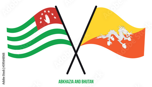 Abkhazia and Bhutan Flags Crossed And Waving Flat Style. Official Proportion. Correct Colors.