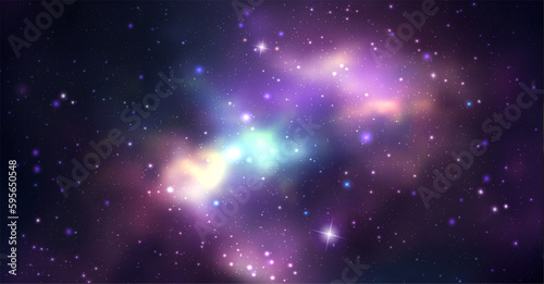 Vector space galaxy realistic illustration. Colorful nebula background