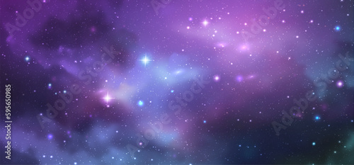 Vector space galaxy realistic illustration. Colorful nebula background