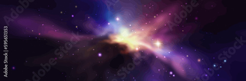 Vector space galaxy realistic illustration. Colorful nebula background