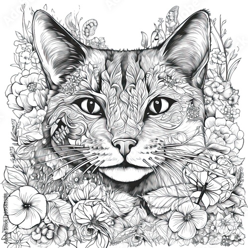 Cat for coloring book. Generative AI