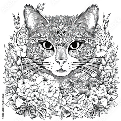 Cat for coloring book. Generative AI © Miguel Aguirre