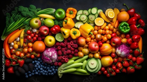 Assortment of fresh organic fruits and vegetables. Al generated