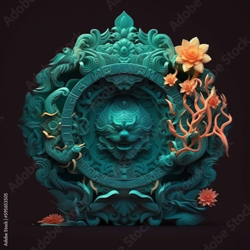 pastel jade exquisite details flat illustration sty , Generative AI
