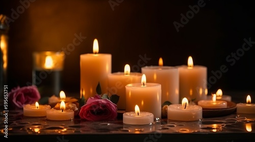 Beauty spa treatment with candles. Al generated