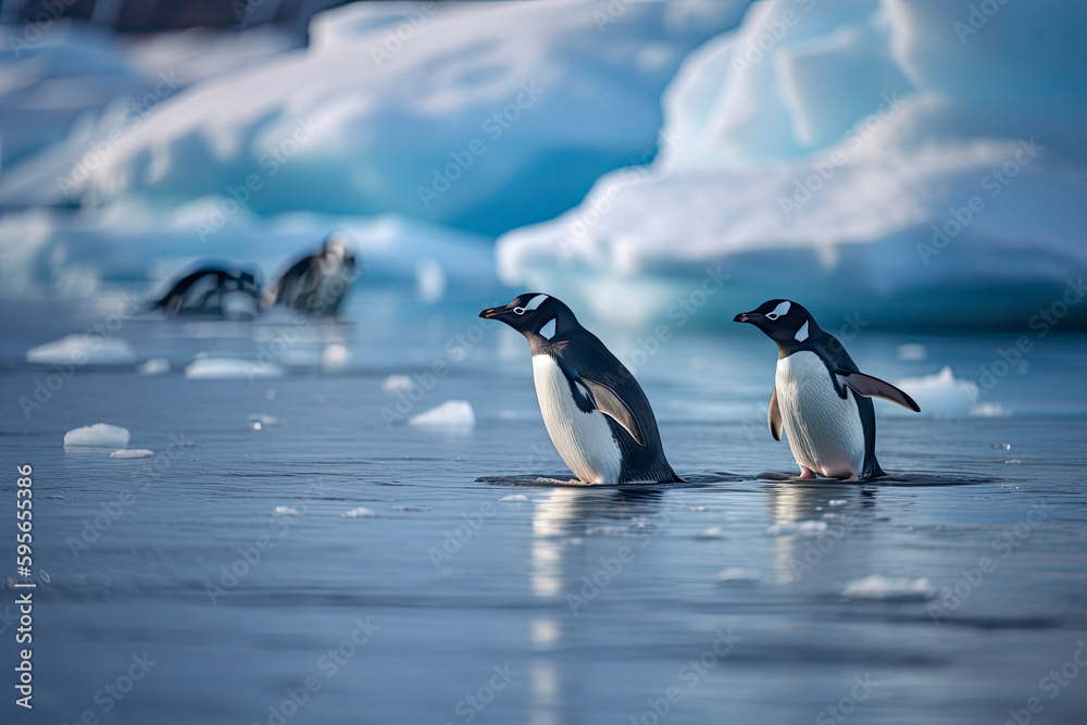 Obraz premium penguins floating on ice