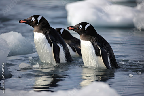 penguins floating on ice