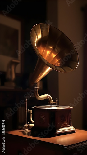 vintage classical gramaphone musical instrument, generative ai