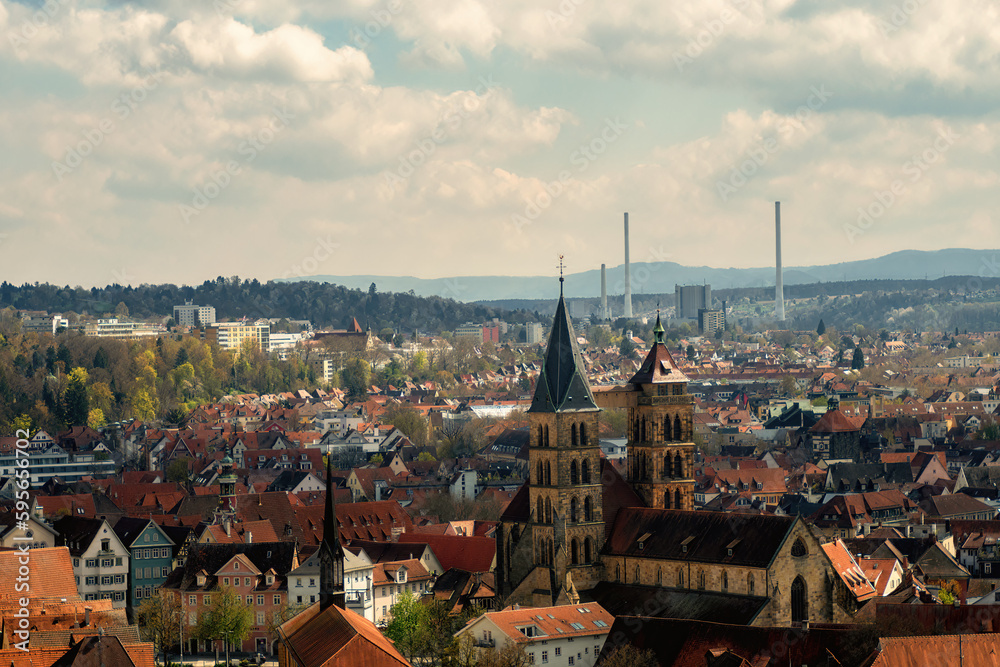 View to the downtown of Esslingen,shot from a public vineyard