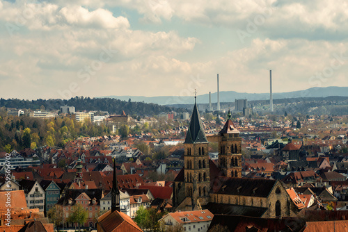 View to the downtown of Esslingen,shot from a public vineyard