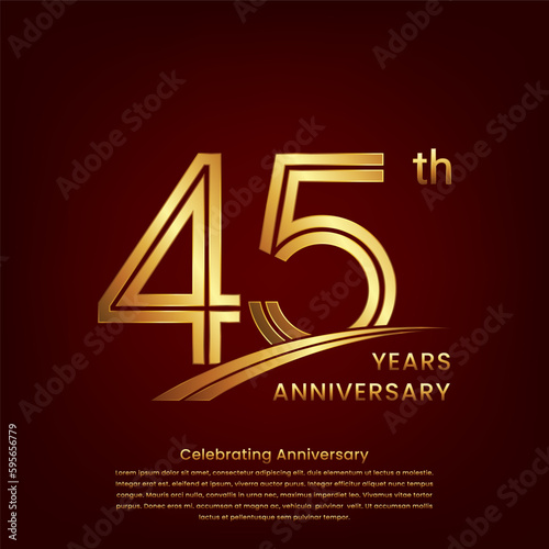 45th Anniversary logo with double line concept design, Golden number for anniversary celebration event. Logo Vector Template