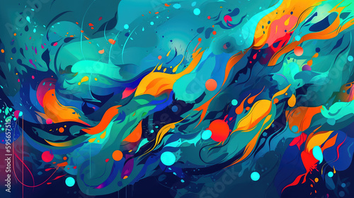 Abstract Background Blue Fantasy Colorful Graffiti. Generative AI © keks20034