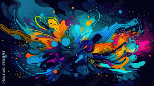Abstract Background Blue Fantasy Colorful Graffiti. Generative AI