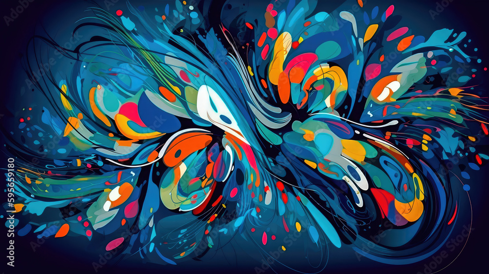 Abstract Background Blue Fantasy Colorful Graffiti. Generative AI