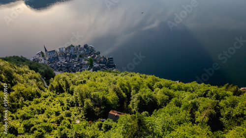 Top view of Hallstatt village, Hallstattsee lake in Austria, beautiful nature of Austria  photo