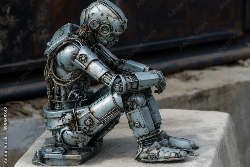 Metal ai robot think or calculate. AI generated, human enhanced