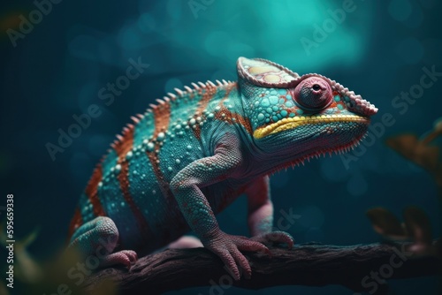 Papier peint Beautiful green chameleon lizard family