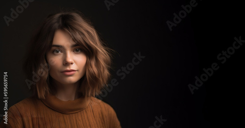 Woman with a Medium Shag hairstyle on a solid dark background