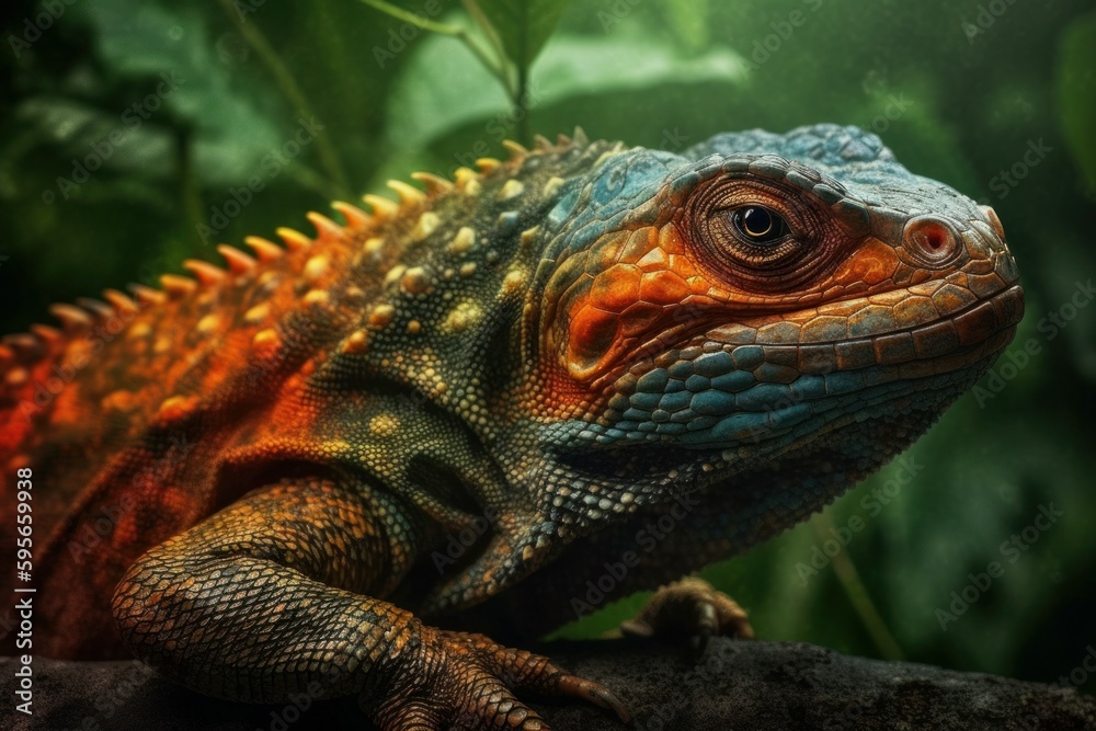 Reptile close-up on a blurred background of nature. AI generated, human enhanced