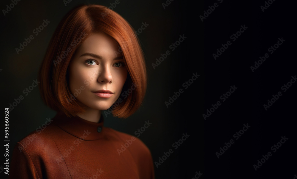 Timeless Elegance: Woman with Sleek Auburn Bob Haircut Timeless Elegance: Woman with Sleek Auburn Bob Haircut