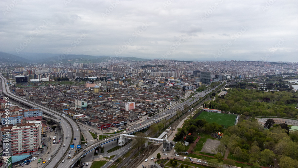 Aerial cityscape and park. Samsun, Turkey.