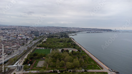 Aerial cityscape, sea and park. Samsun, Turkey.