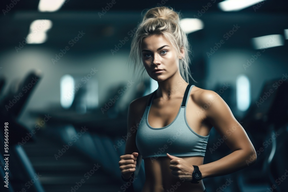 Woman exercising in a fitness club. The concept of a healthy lifestyle. AI generated, human enhanced