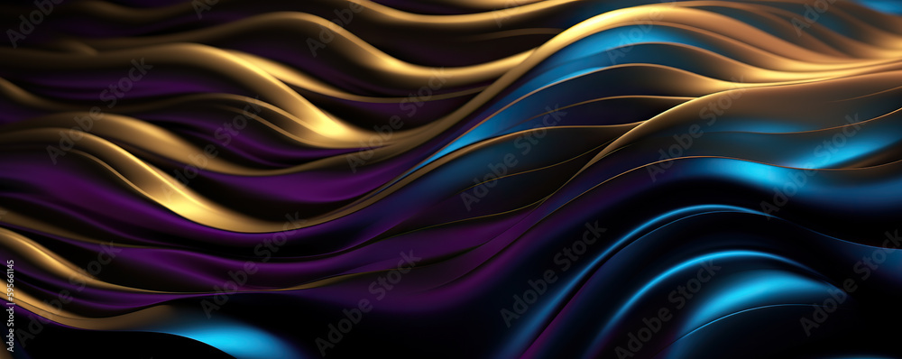 Generative AI abstract image of creative glittering colorful wave curvy line design elements with minimal texture reflecting on isolated on black background Generative AI abstract image of creative glittering colorful wave curvy line design elements with minimal texture reflecting on isolated on black background