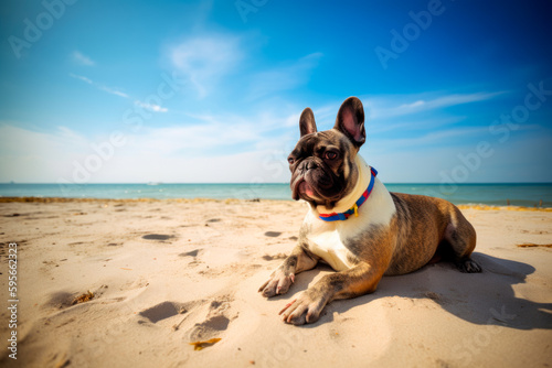 French Bulldog dog on the beach, funny portrait, generativeai