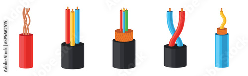 Copper Wire as Electrical Cable for Power Generation or Power Transmission Vector Set
