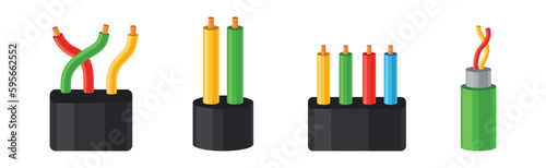 Copper Wire as Electrical Cable for Power Generation or Power Transmission Vector Set